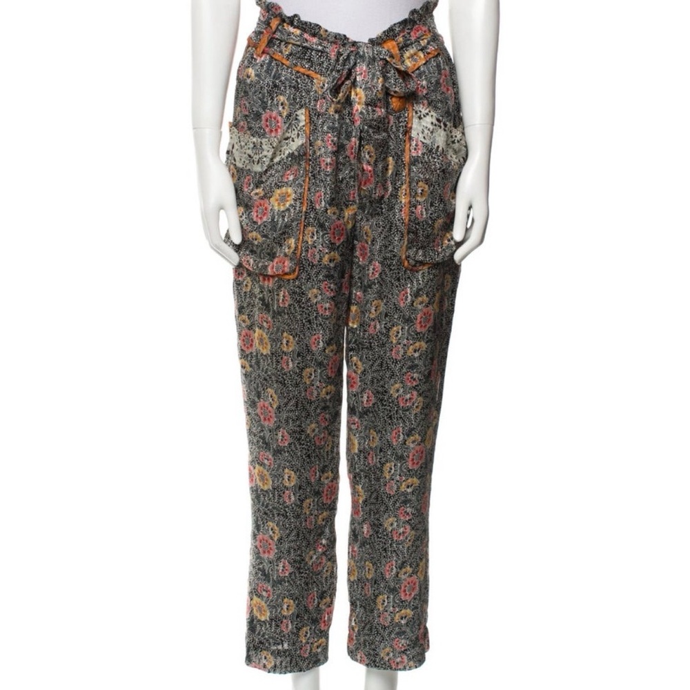 Isabel Marant Floral Paperbag Waist Cropped Pants - Charcoal Multi